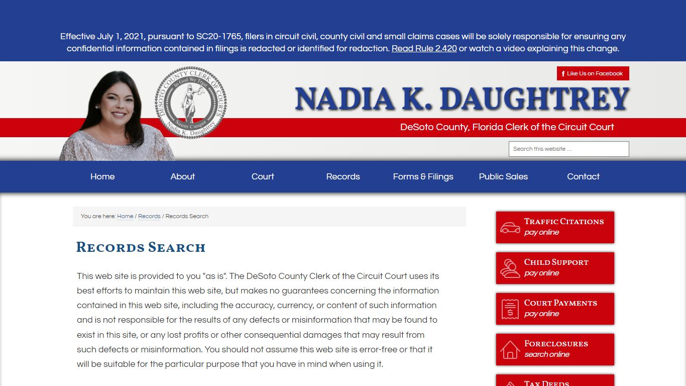 Records Search - DeSoto County Clerk of Courts - Nadia K ...